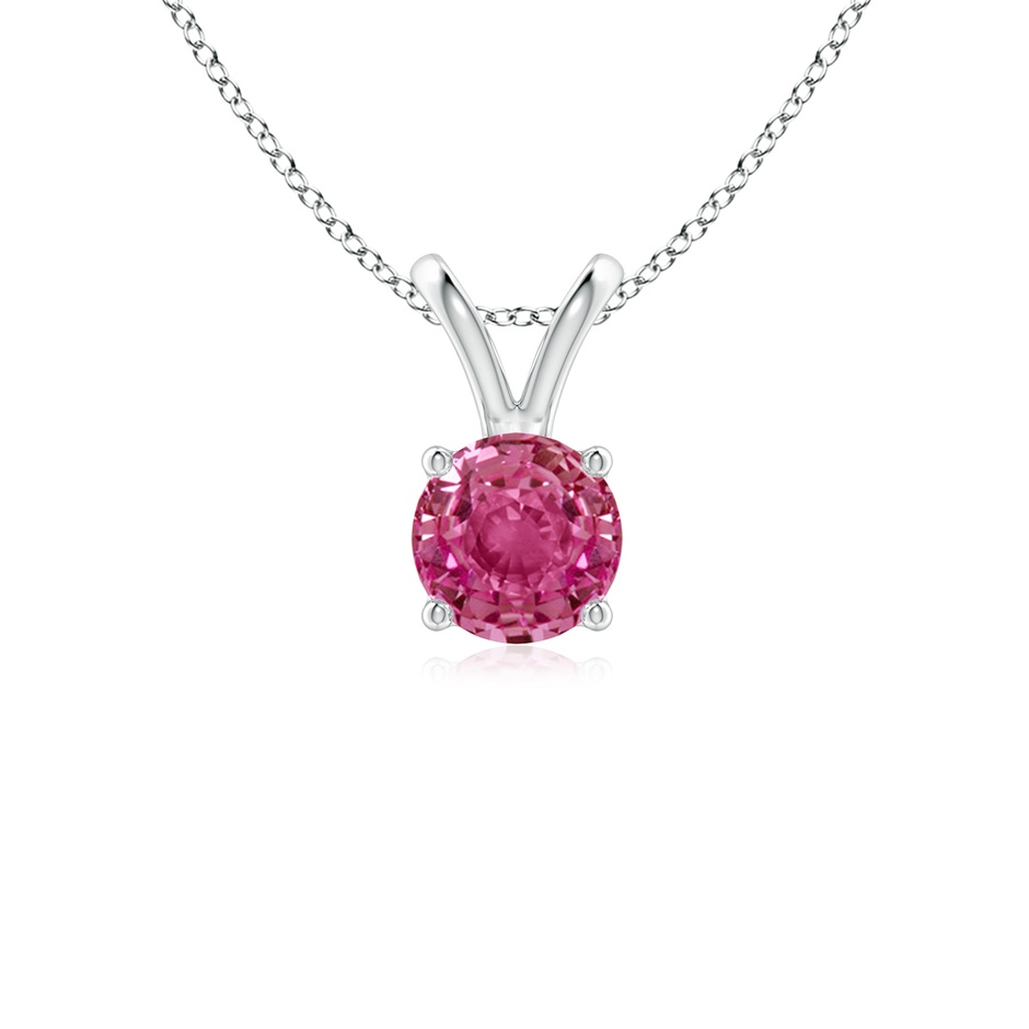 5mm AAAA V-Bale Round Pink Sapphire Solitaire Pendant in White Gold 