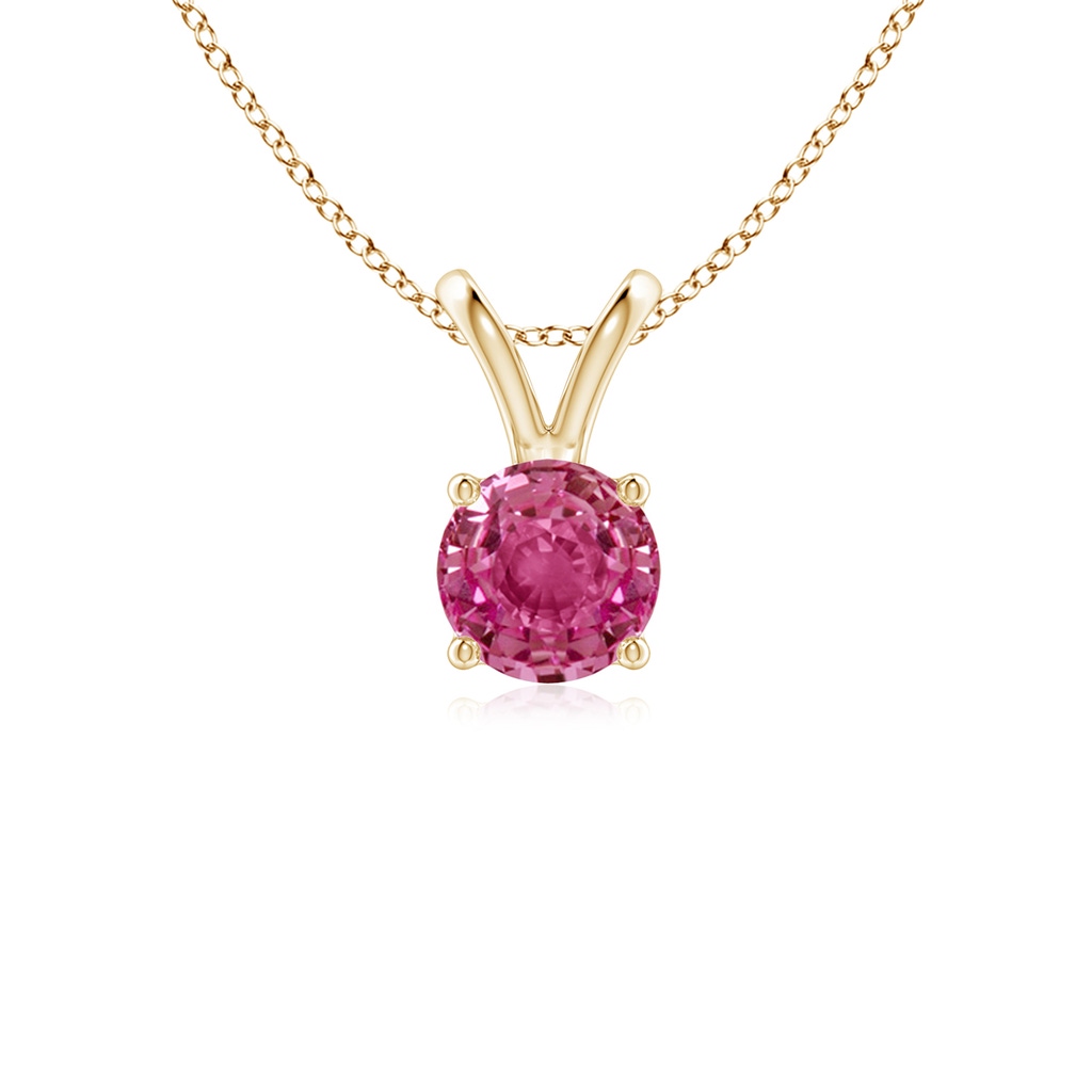 5mm AAAA V-Bale Round Pink Sapphire Solitaire Pendant in Yellow Gold