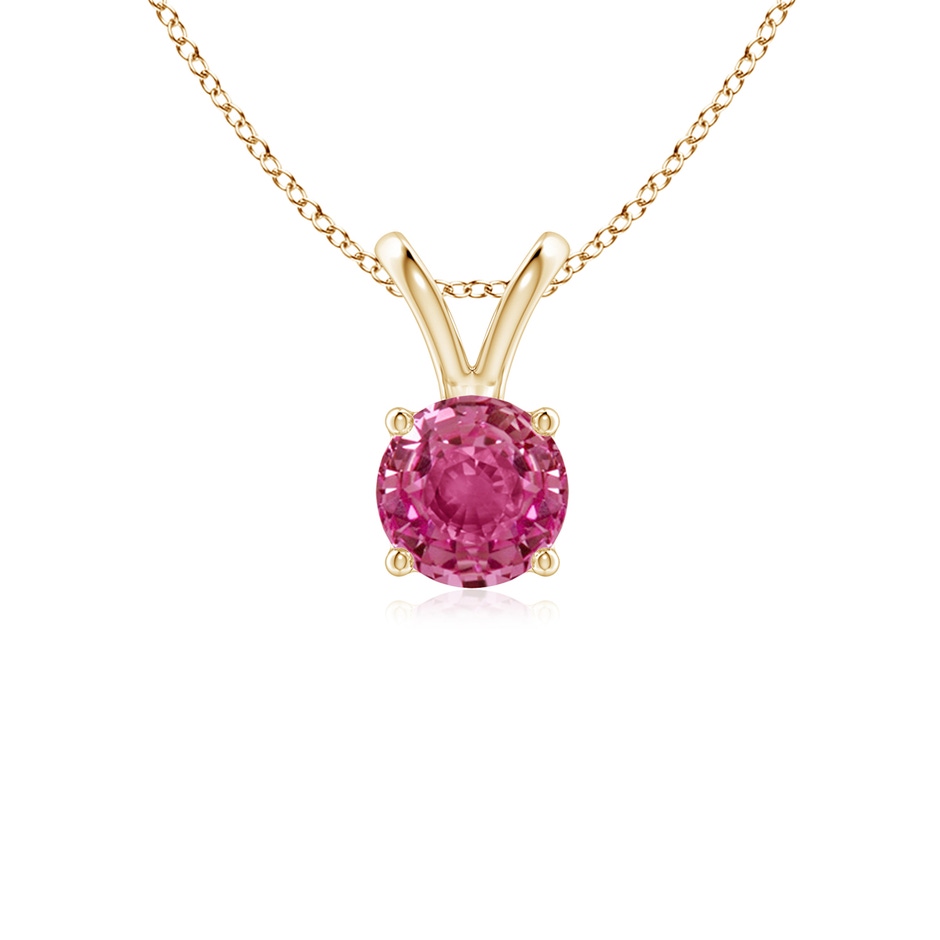 5mm AAAA V-Bale Round Pink Sapphire Solitaire Pendant in Yellow Gold 