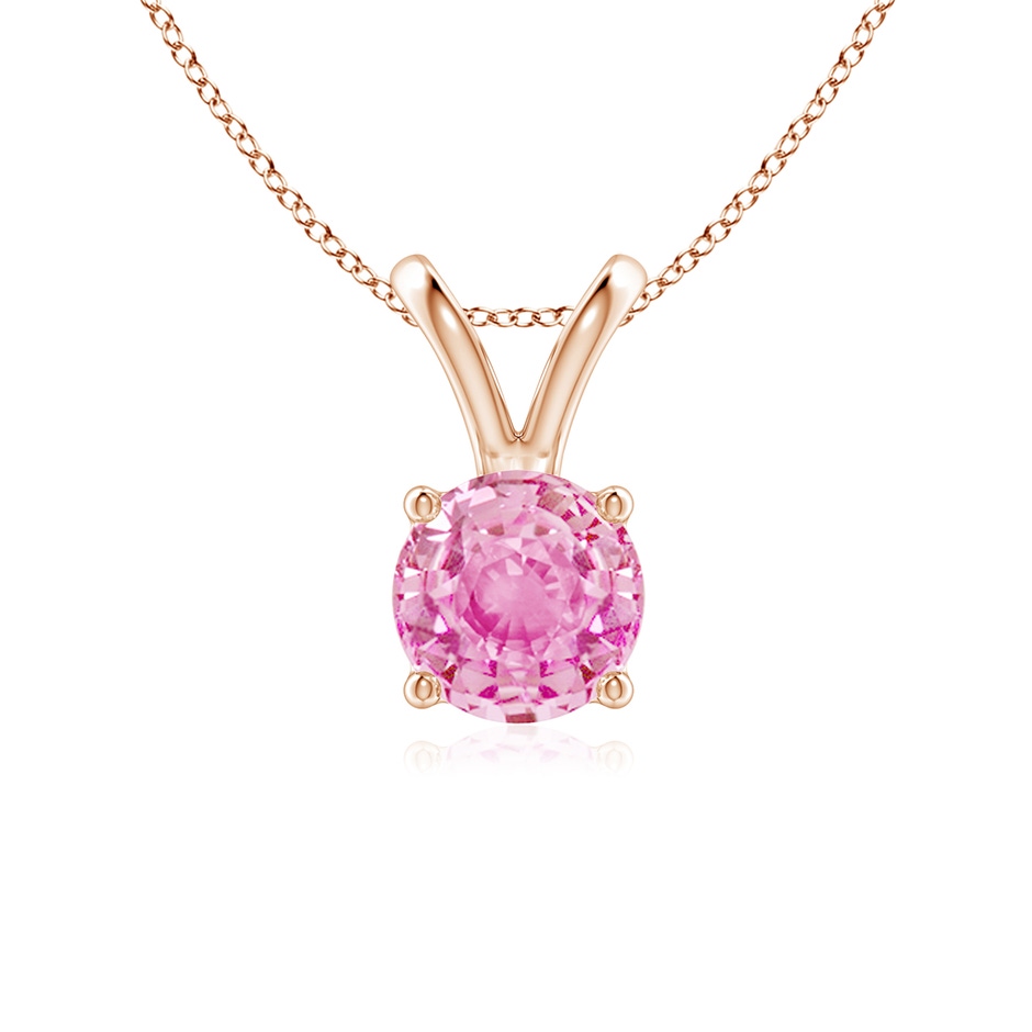 6mm A V-Bale Round Pink Sapphire Solitaire Pendant in Rose Gold 