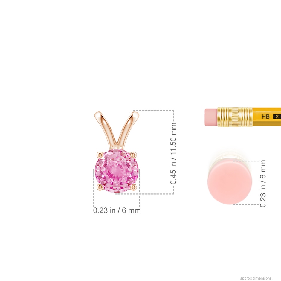 6mm A V-Bale Round Pink Sapphire Solitaire Pendant in Rose Gold ruler