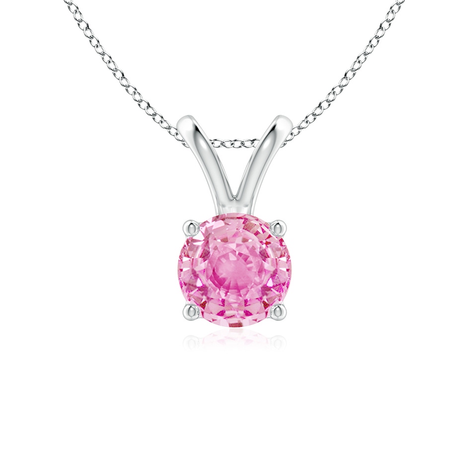 6mm A V-Bale Round Pink Sapphire Solitaire Pendant in White Gold 