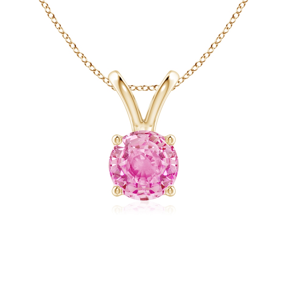 6mm A V-Bale Round Pink Sapphire Solitaire Pendant in Yellow Gold 