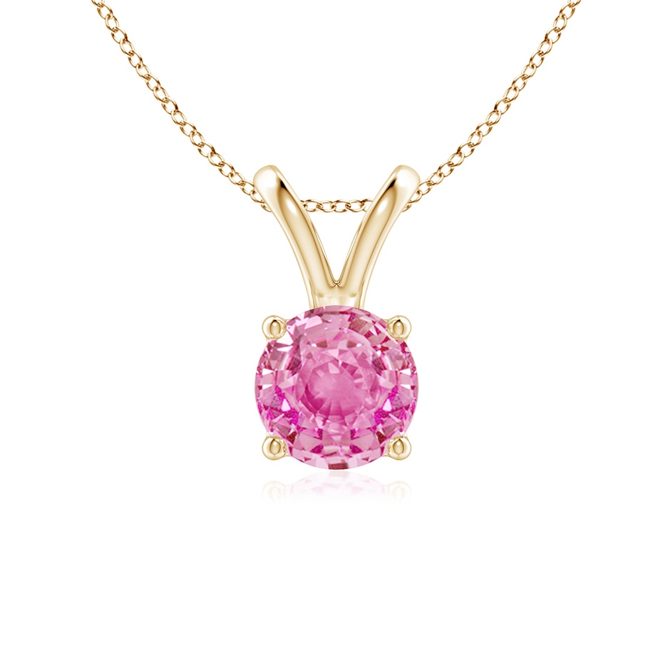 6mm AA V-Bale Round Pink Sapphire Solitaire Pendant in Yellow Gold 