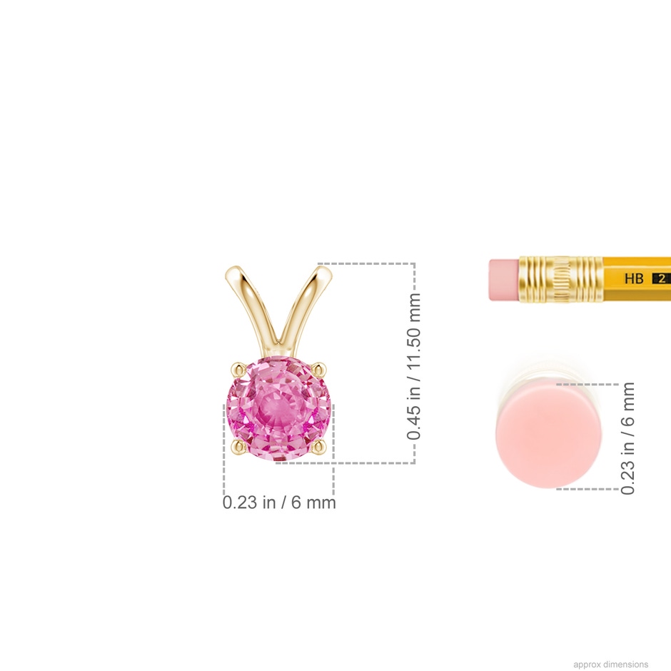 6mm AA V-Bale Round Pink Sapphire Solitaire Pendant in Yellow Gold ruler