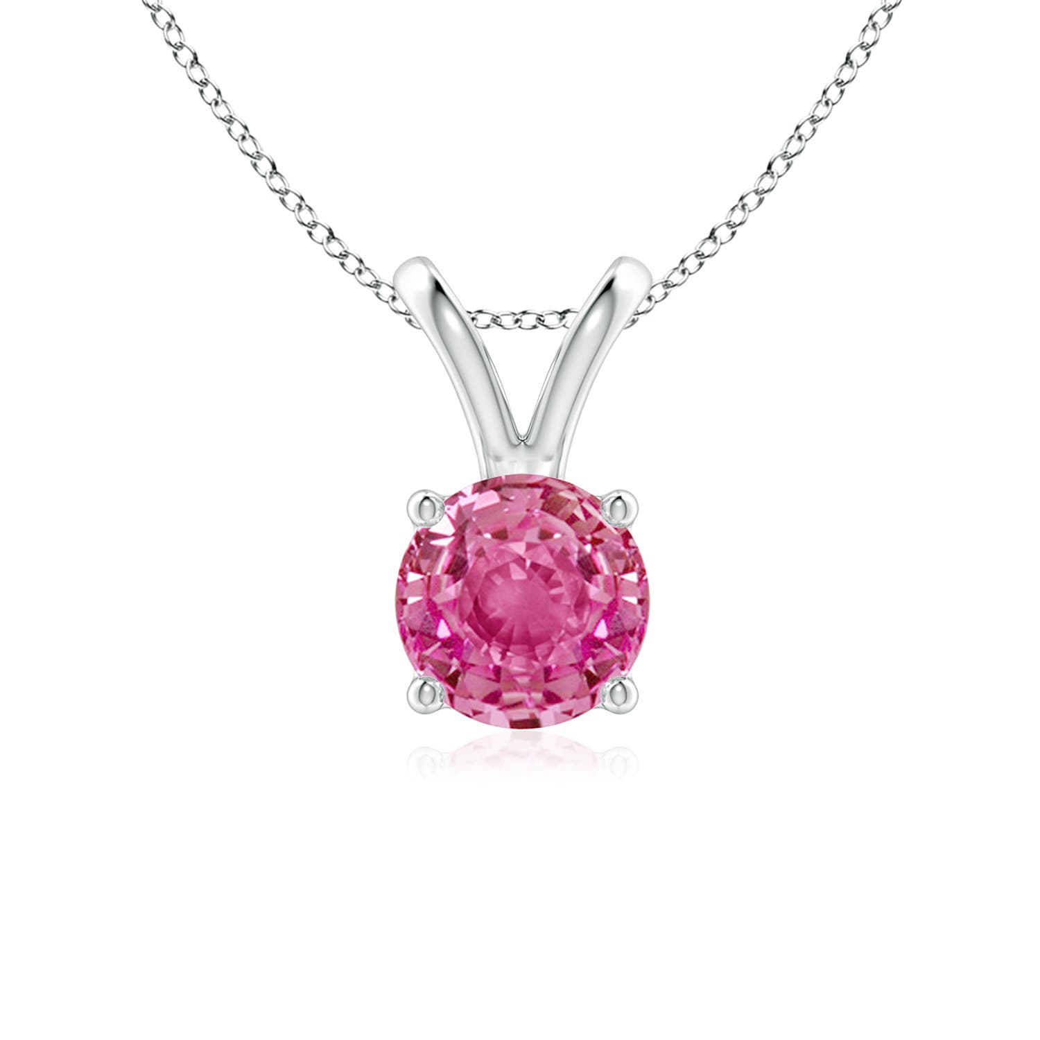 6mm AAA V-Bale Round Pink Sapphire Solitaire Pendant in 18CT White Gold