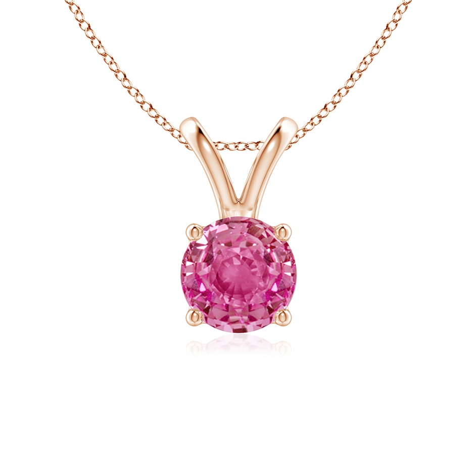 6mm AAA V-Bale Round Pink Sapphire Solitaire Pendant in Rose Gold 