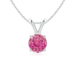 6mm AAA V-Bale Round Pink Sapphire Solitaire Pendant in White Gold
