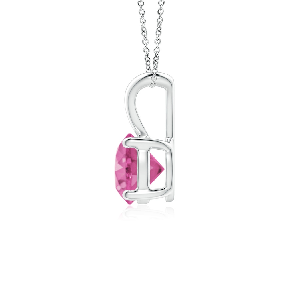 6mm AAA V-Bale Round Pink Sapphire Solitaire Pendant in White Gold Side 1