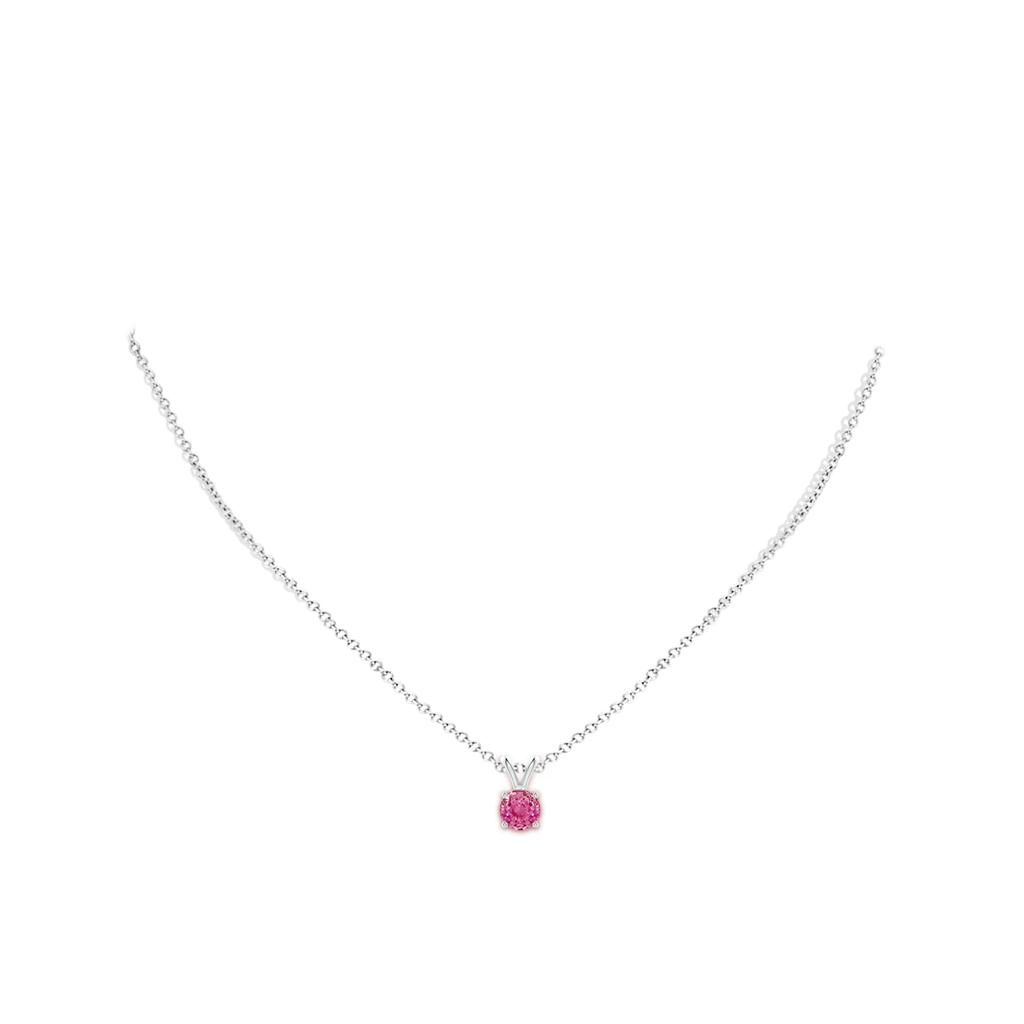 6mm AAA V-Bale Round Pink Sapphire Solitaire Pendant in White Gold Body-Neck
