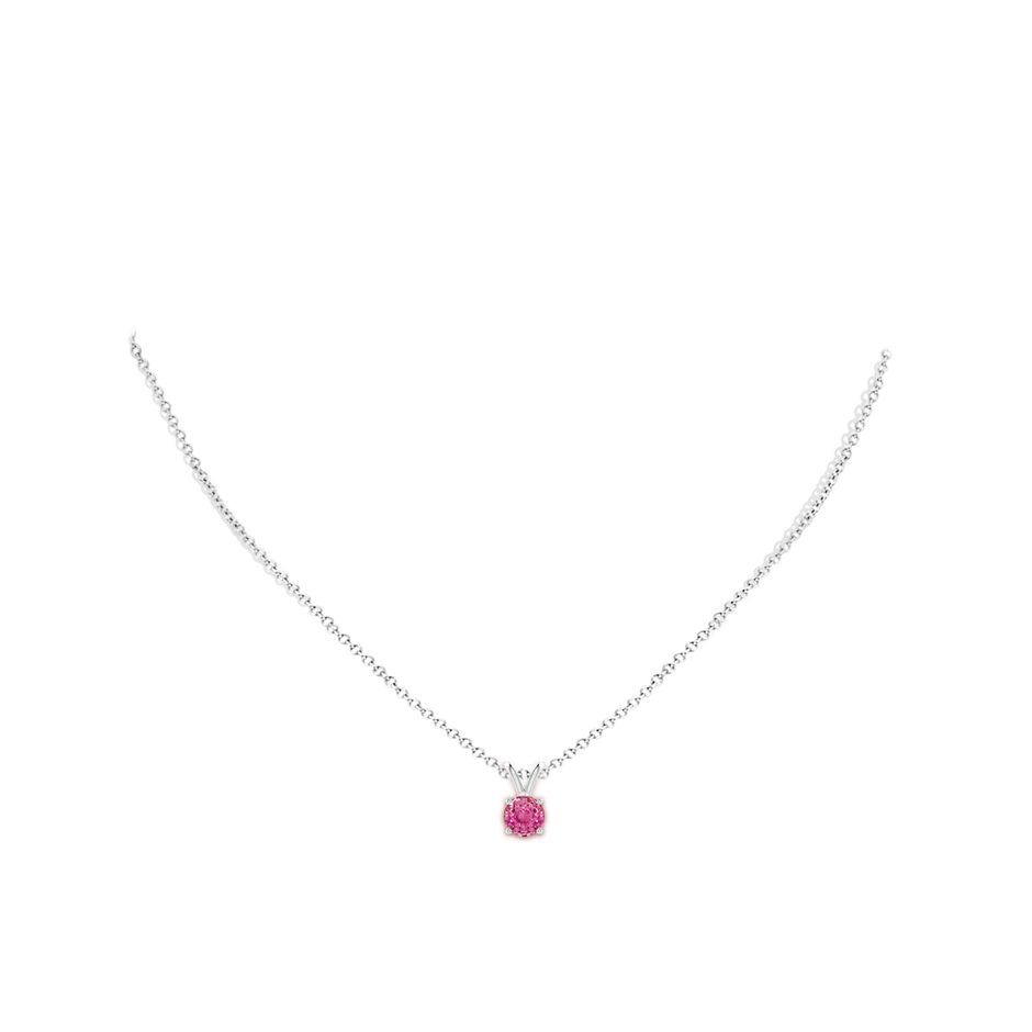 6mm AAA V-Bale Round Pink Sapphire Solitaire Pendant in White Gold body-neck