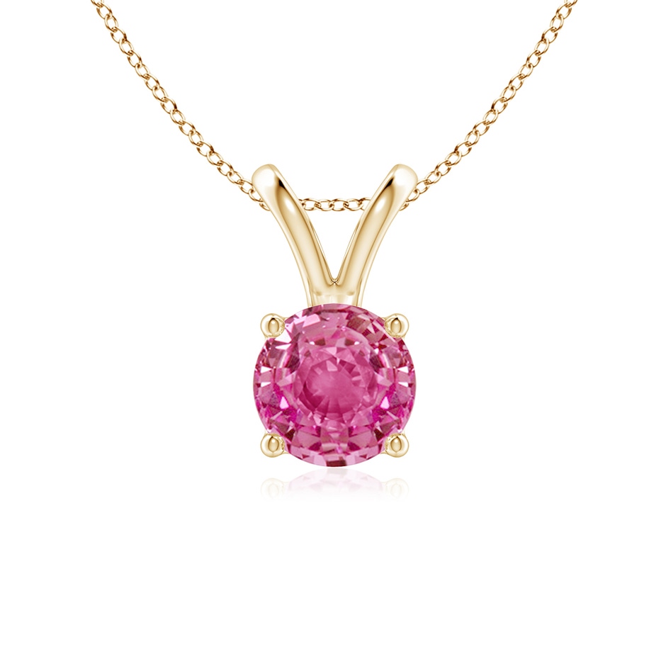 6mm AAA V-Bale Round Pink Sapphire Solitaire Pendant in Yellow Gold 