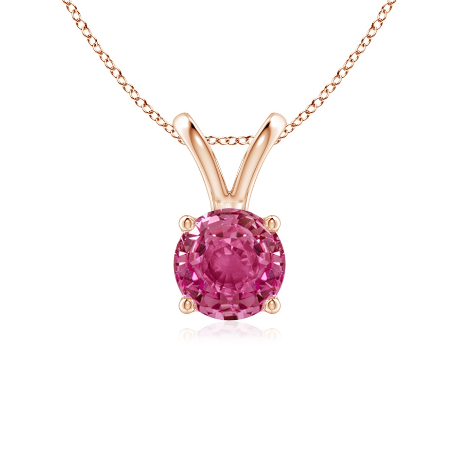 6mm AAAA V-Bale Round Pink Sapphire Solitaire Pendant in Rose Gold 