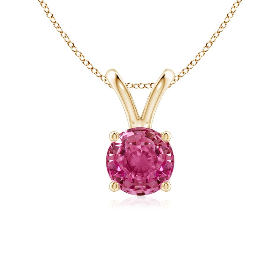 6mm AAAA V-Bale Round Pink Sapphire Solitaire Pendant in Yellow Gold 