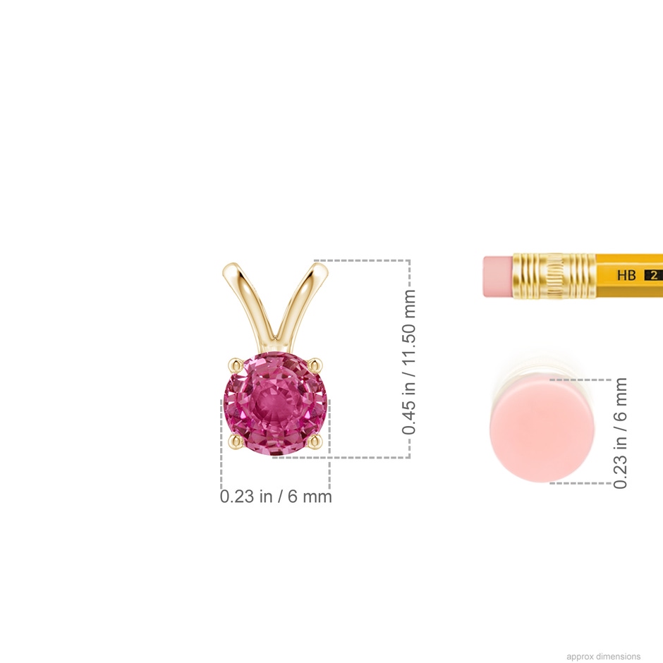 6mm AAAA V-Bale Round Pink Sapphire Solitaire Pendant in Yellow Gold ruler