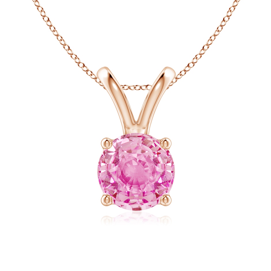 7mm A V-Bale Round Pink Sapphire Solitaire Pendant in Rose Gold 