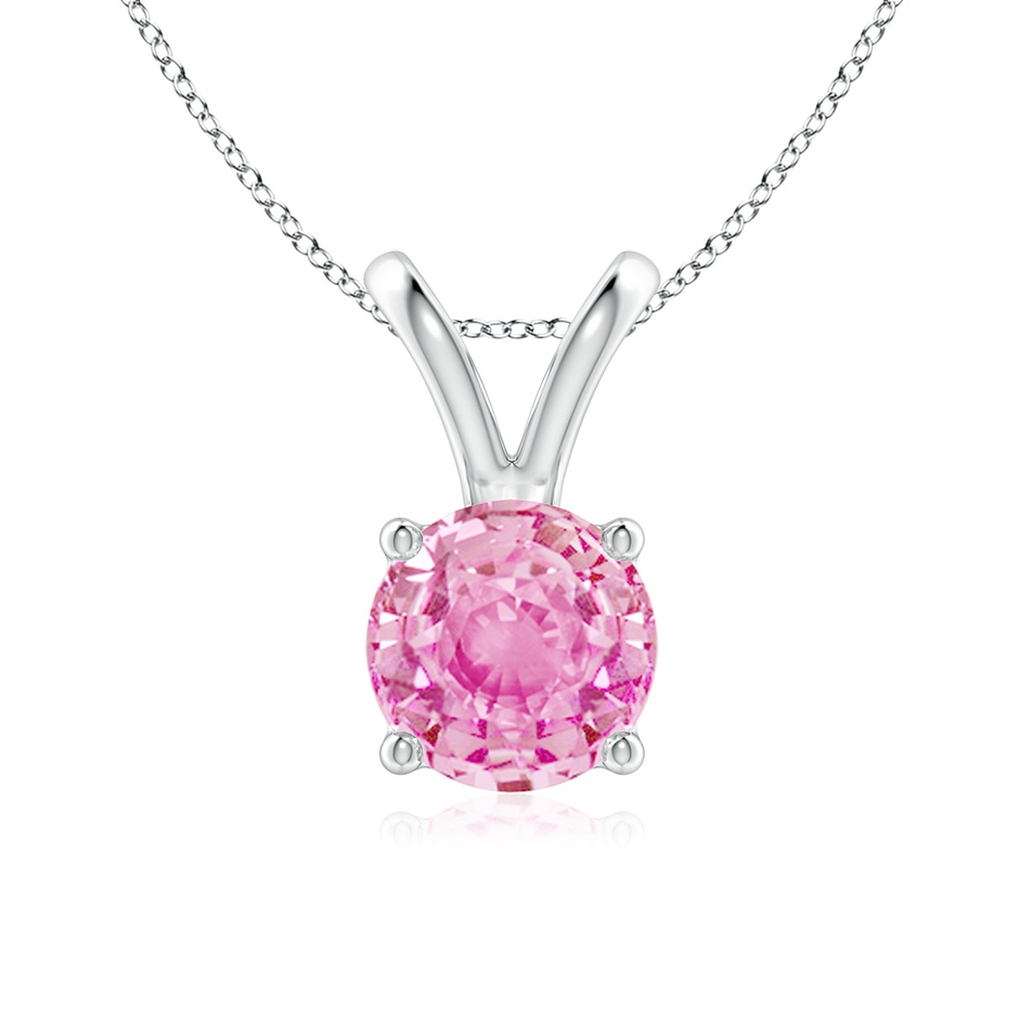 7mm A V-Bale Round Pink Sapphire Solitaire Pendant in White Gold 