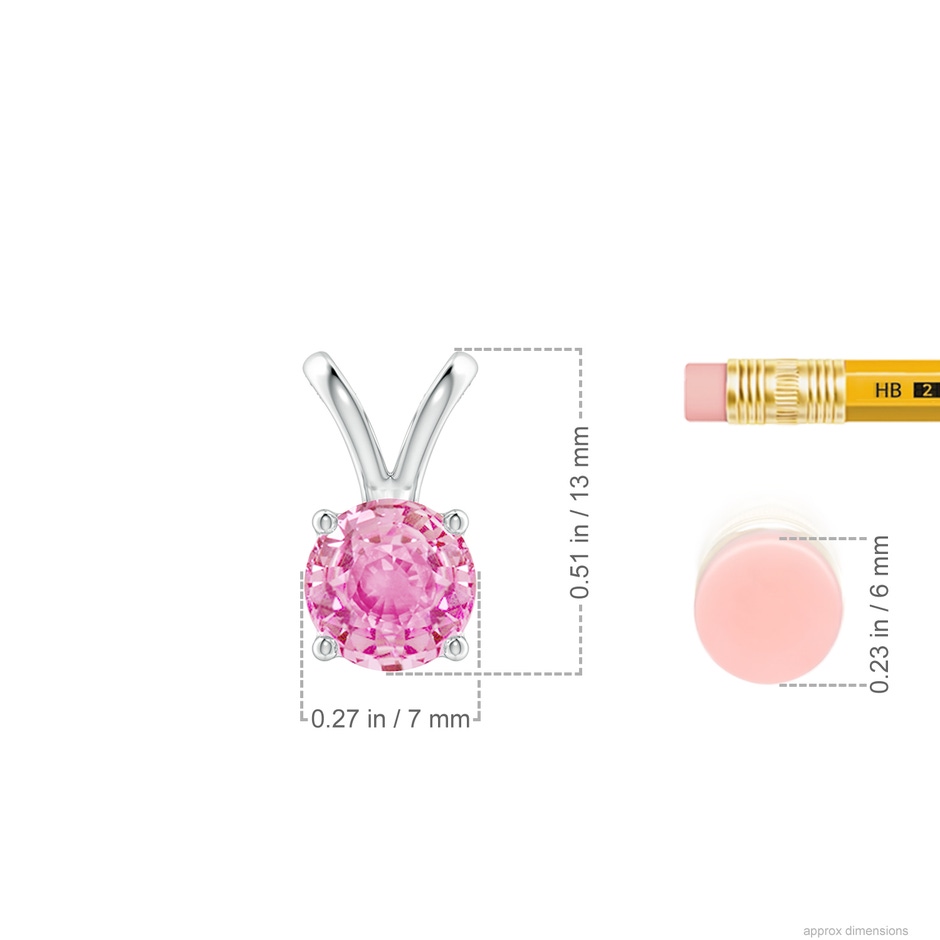 7mm A V-Bale Round Pink Sapphire Solitaire Pendant in White Gold ruler
