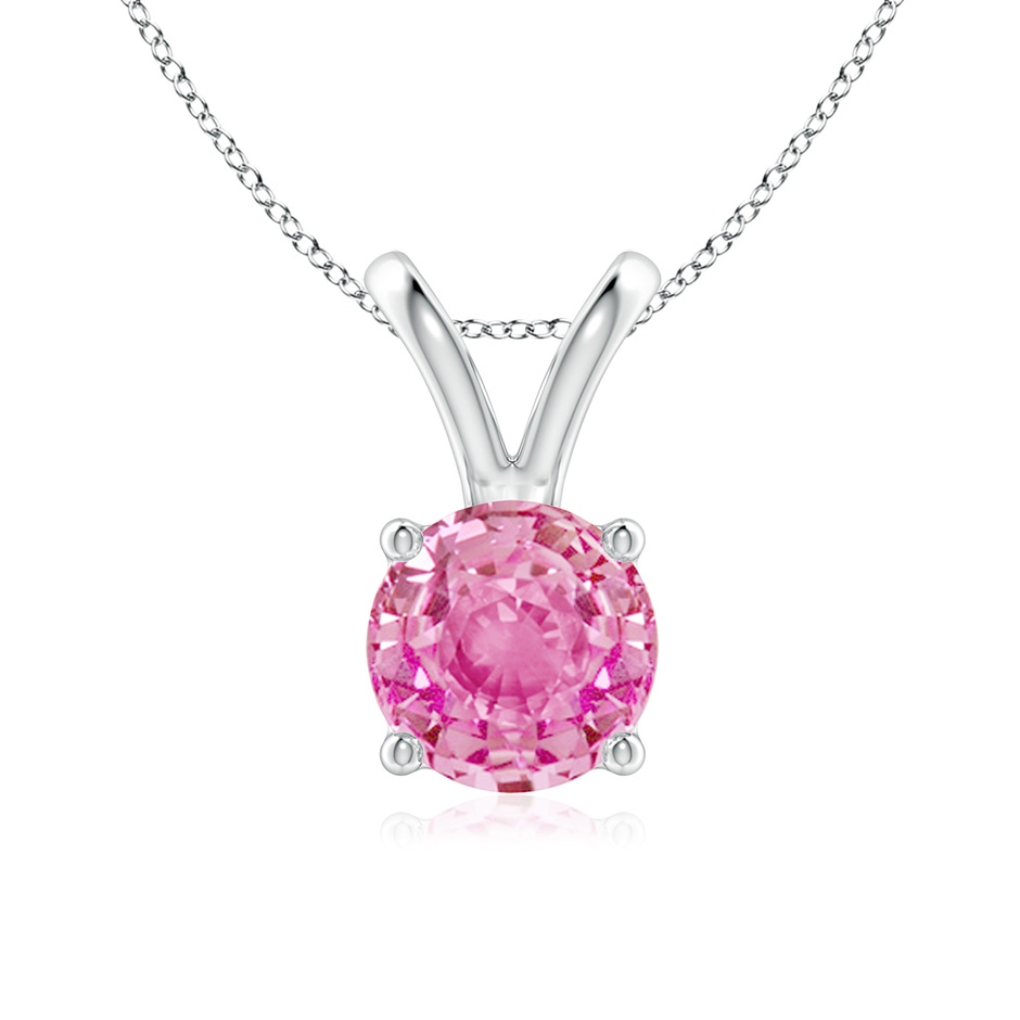 7mm AA V-Bale Round Pink Sapphire Solitaire Pendant in White Gold 