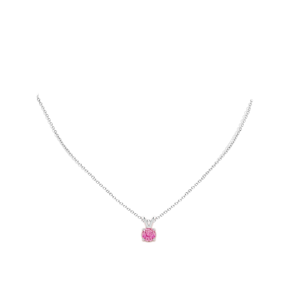 7mm AA V-Bale Round Pink Sapphire Solitaire Pendant in White Gold pen