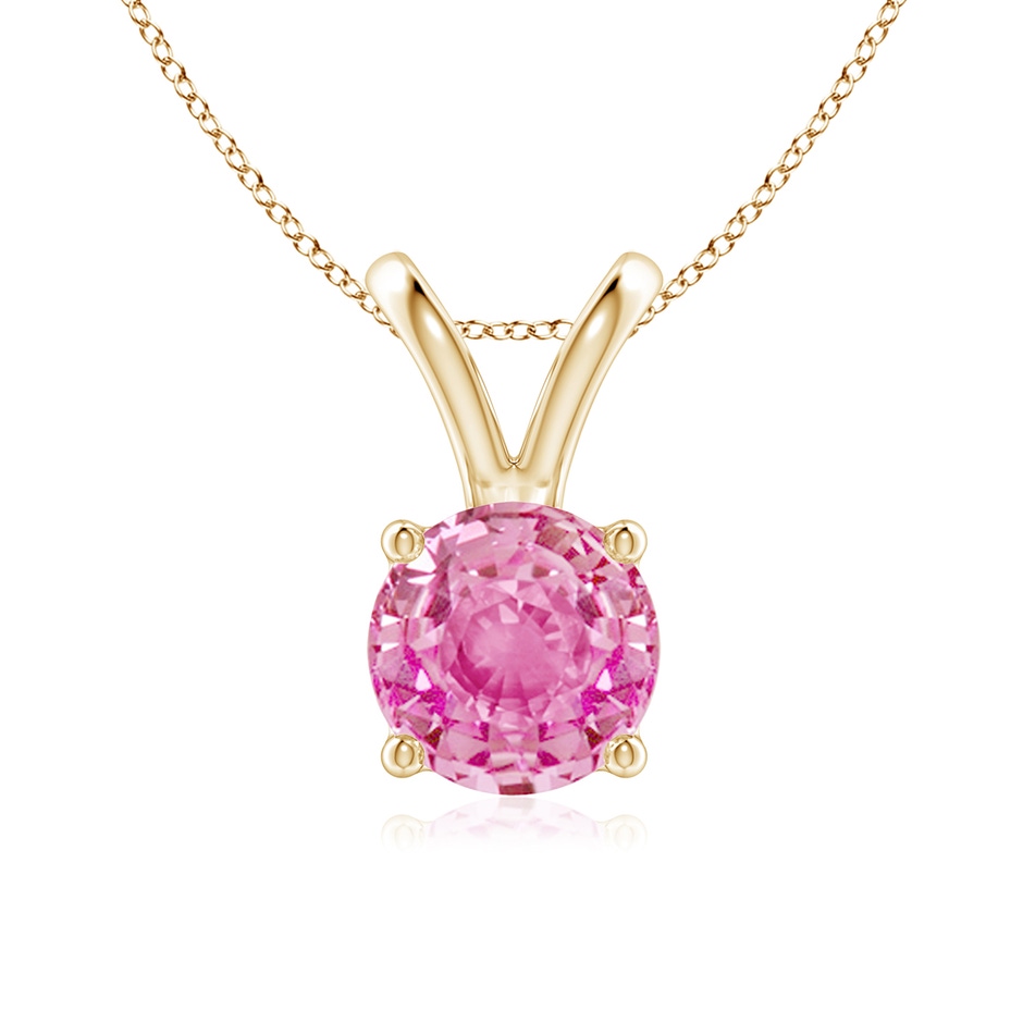 7mm AA V-Bale Round Pink Sapphire Solitaire Pendant in Yellow Gold 