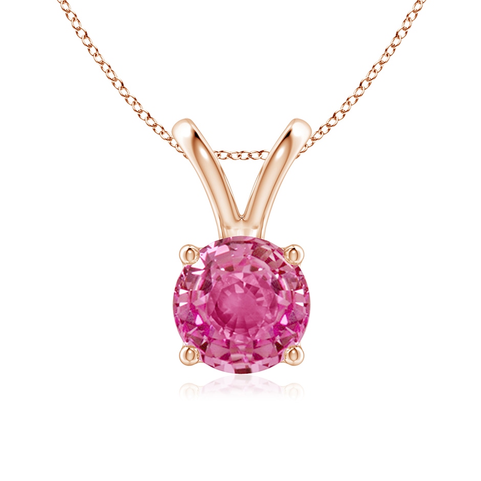 7mm AAA V-Bale Round Pink Sapphire Solitaire Pendant in Rose Gold 