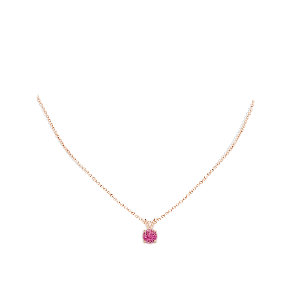 7mm AAA V-Bale Round Pink Sapphire Solitaire Pendant in Rose Gold pen