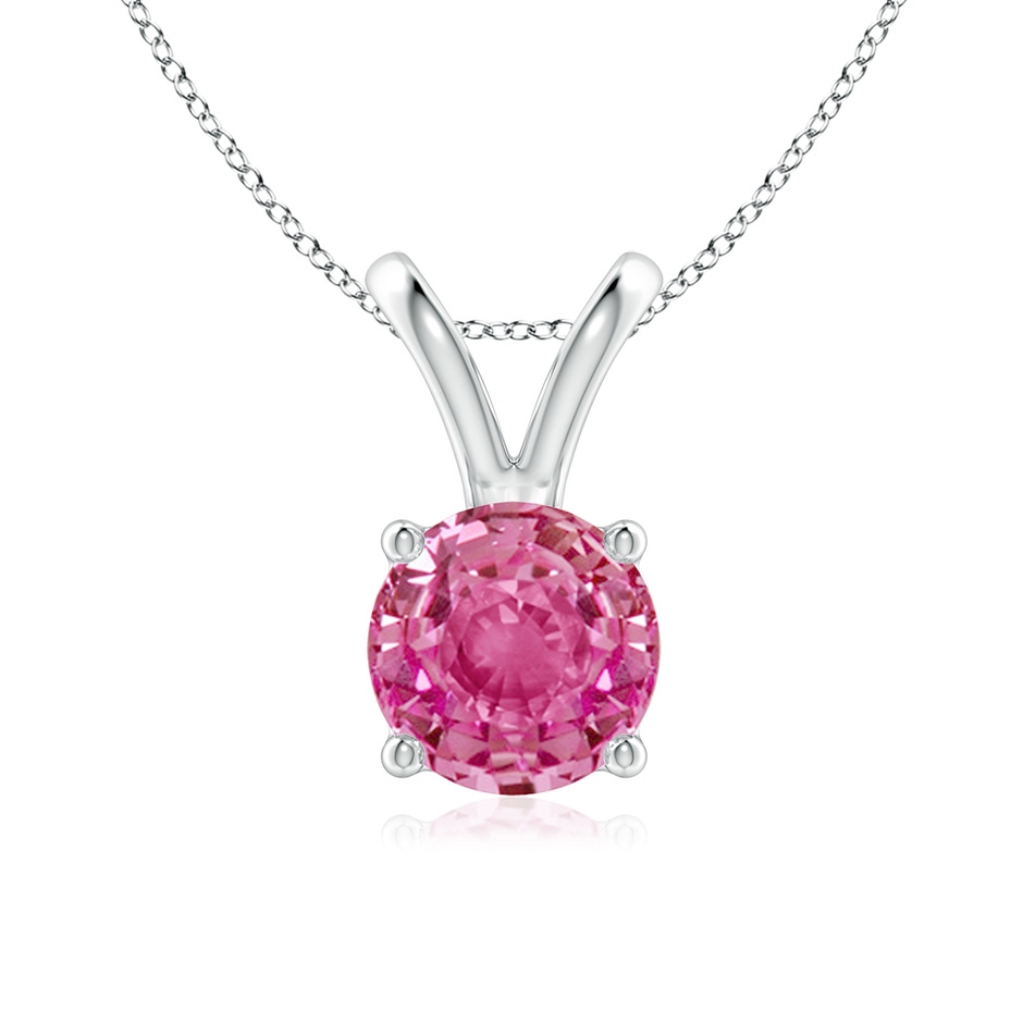 7mm AAA V-Bale Round Pink Sapphire Solitaire Pendant in White Gold 