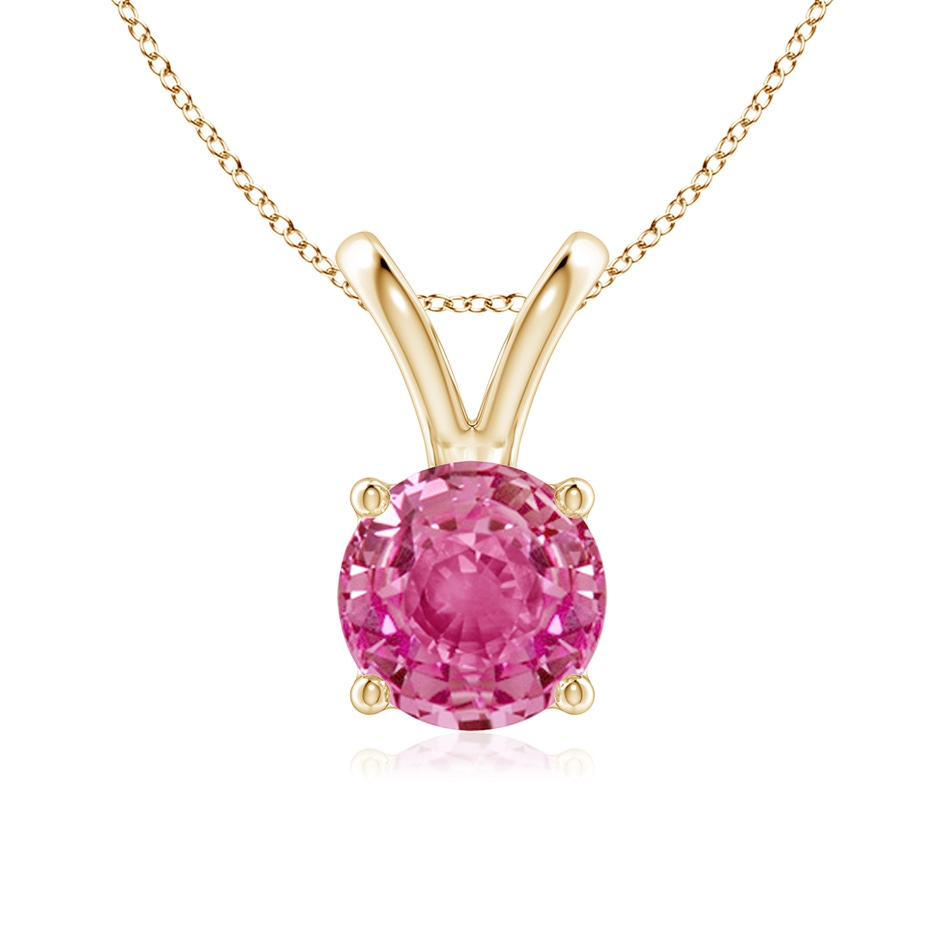 7mm AAA V-Bale Round Pink Sapphire Solitaire Pendant in Yellow Gold 