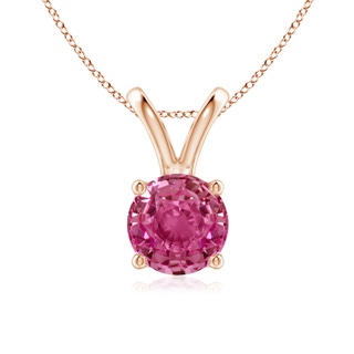 7mm AAAA V-Bale Round Pink Sapphire Solitaire Pendant in 9K Rose Gold