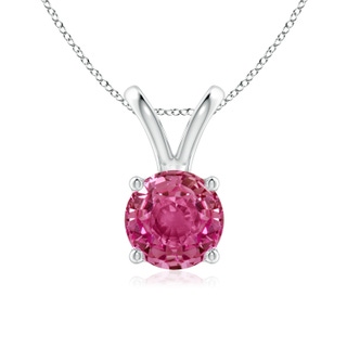 7mm AAAA V-Bale Round Pink Sapphire Solitaire Pendant in P950 Platinum