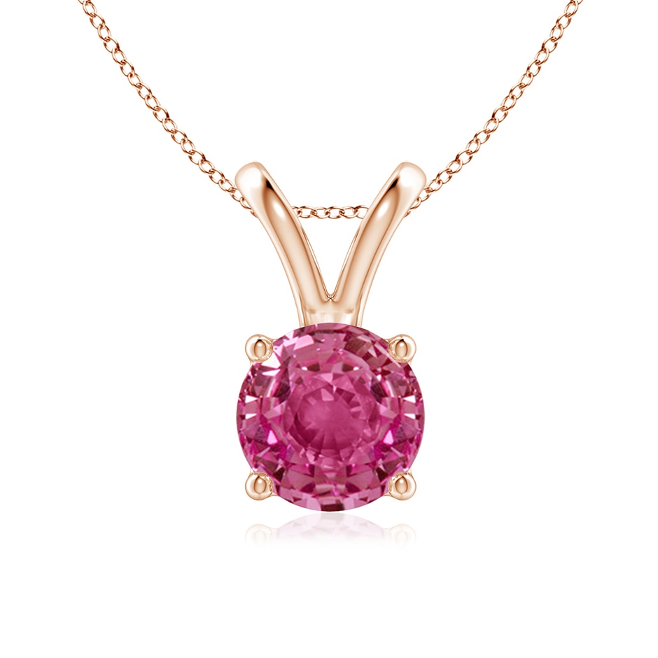7mm AAAA V-Bale Round Pink Sapphire Solitaire Pendant in Rose Gold 