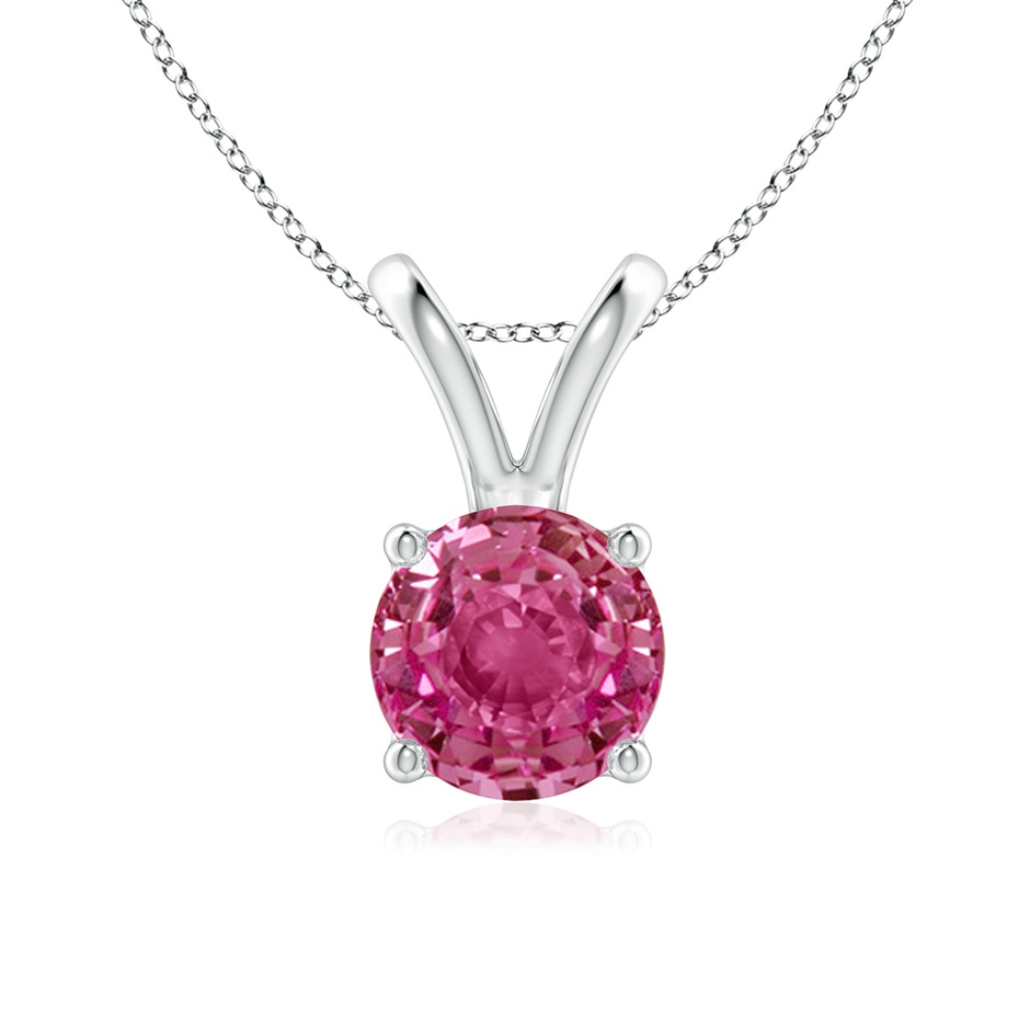 7mm AAAA V-Bale Round Pink Sapphire Solitaire Pendant in S999 Silver 