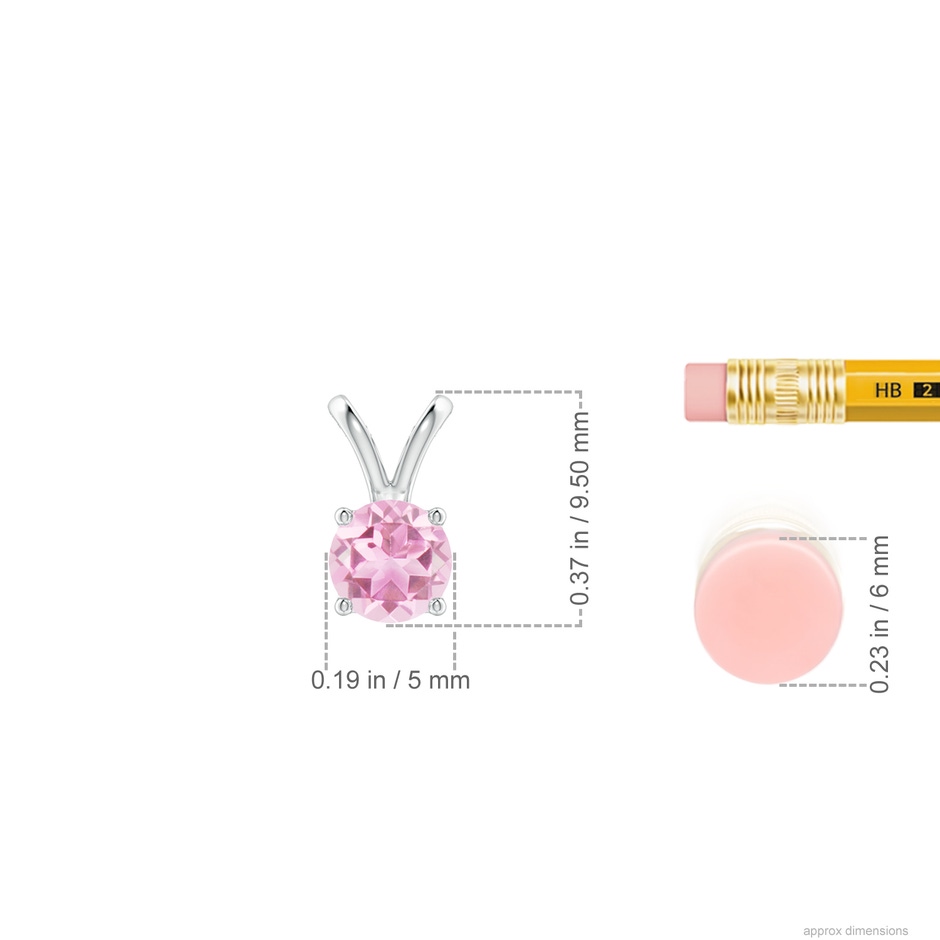 5mm A V-Bale Round Pink Tourmaline Solitaire Pendant in S999 Silver ruler