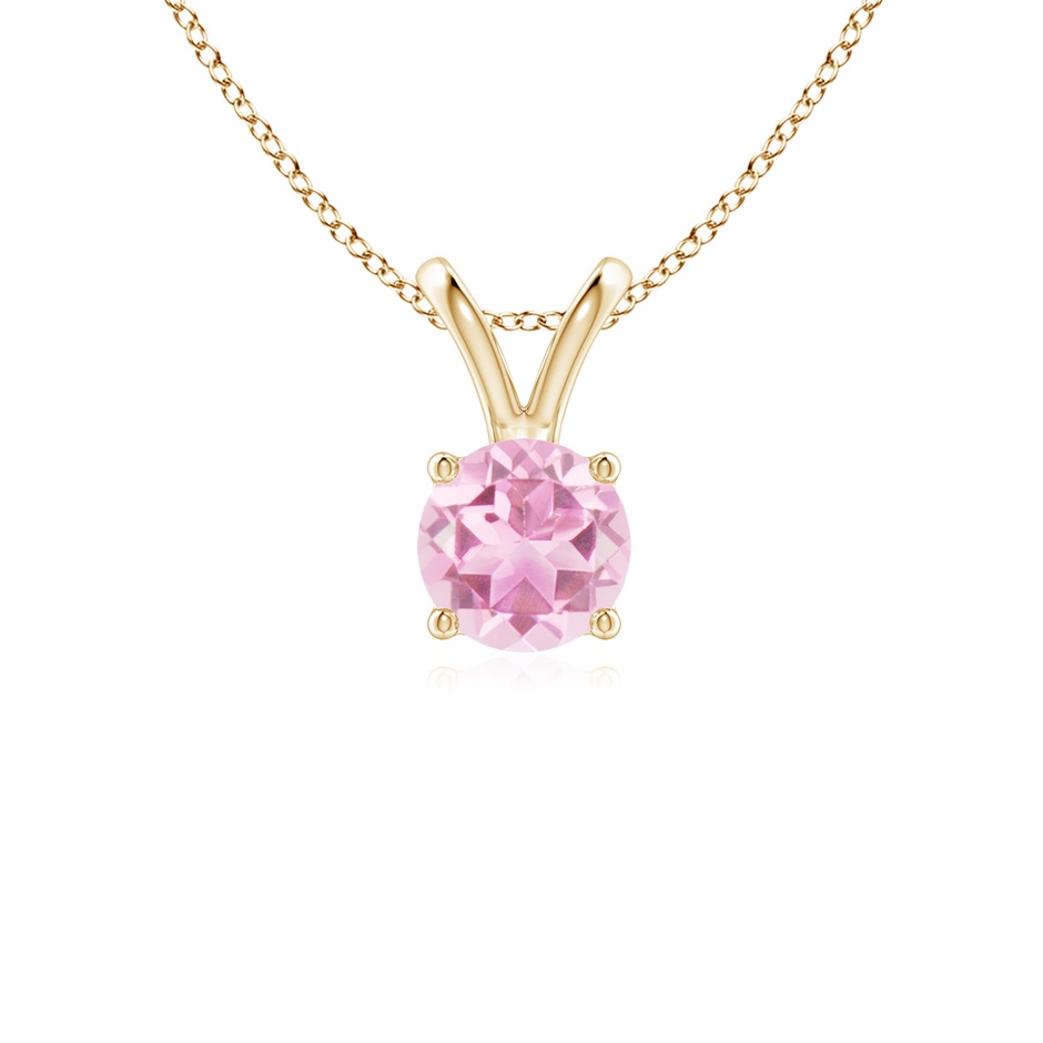 5mm A V-Bale Round Pink Tourmaline Solitaire Pendant in Yellow Gold 