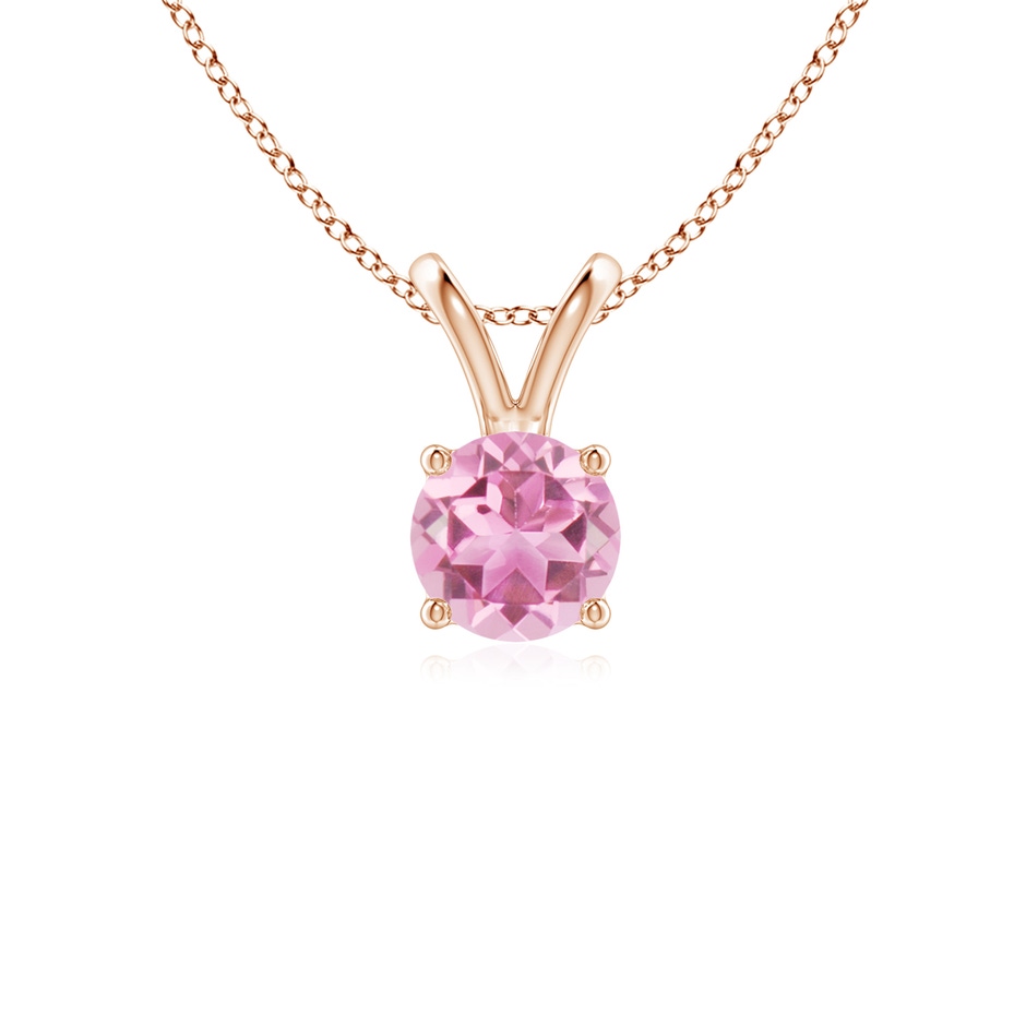 5mm AA V-Bale Round Pink Tourmaline Solitaire Pendant in Rose Gold 