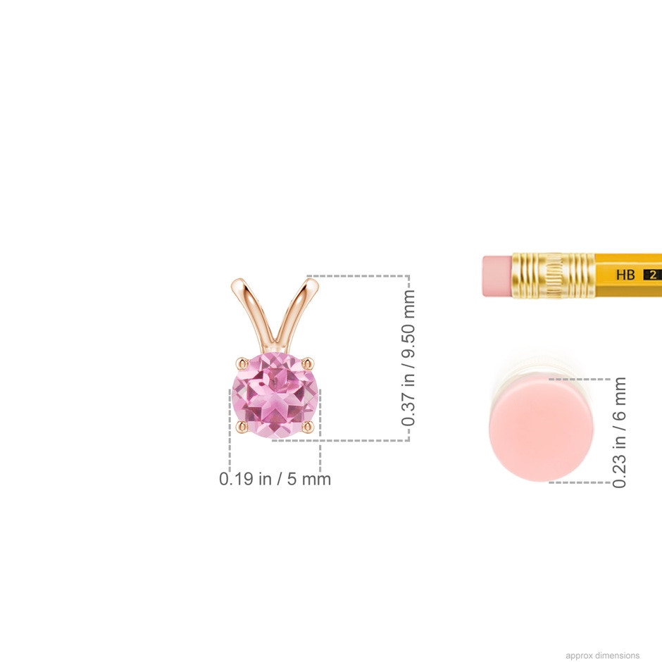 5mm AA V-Bale Round Pink Tourmaline Solitaire Pendant in Rose Gold ruler