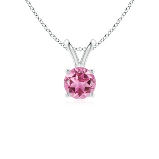 5mm AAA V-Bale Round Pink Tourmaline Solitaire Pendant in 10K White Gold