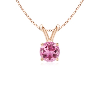 5mm AAA V-Bale Round Pink Tourmaline Solitaire Pendant in Rose Gold