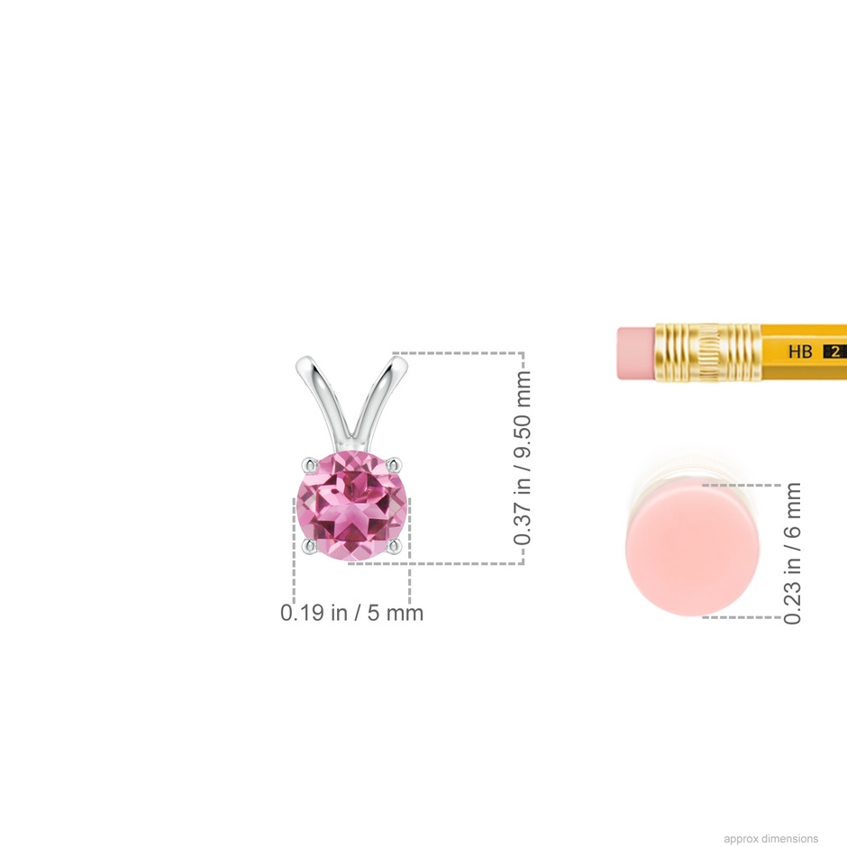 5mm AAA V-Bale Round Pink Tourmaline Solitaire Pendant in S999 Silver ruler