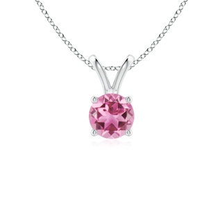 5mm AAA V-Bale Round Pink Tourmaline Solitaire Pendant in White Gold