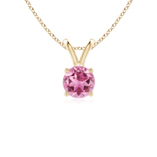 5mm AAA V-Bale Round Pink Tourmaline Solitaire Pendant in Yellow Gold