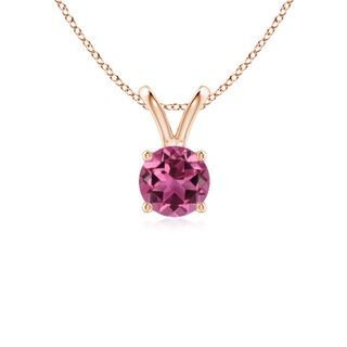 5mm AAAA V-Bale Round Pink Tourmaline Solitaire Pendant in 9K Rose Gold