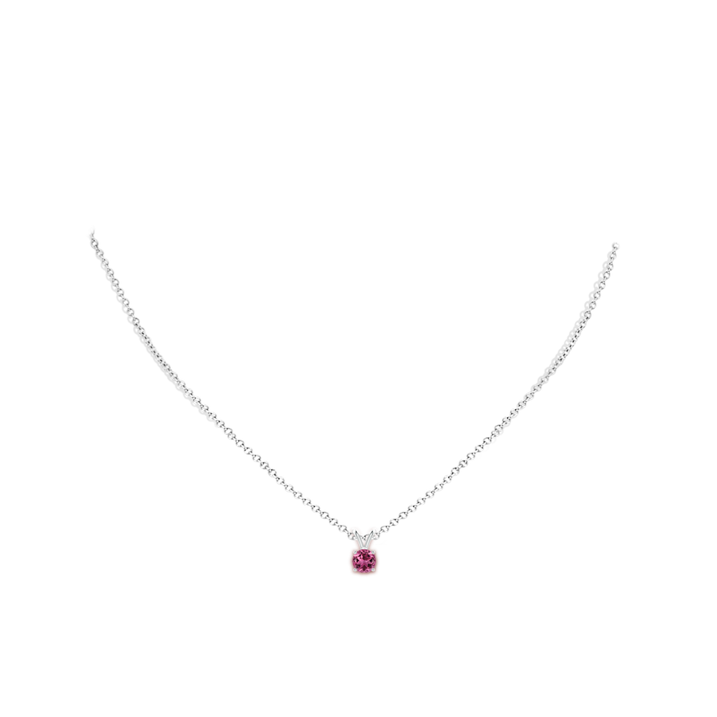 5mm AAAA V-Bale Round Pink Tourmaline Solitaire Pendant in P950 Platinum Body-Neck