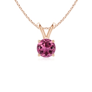 5mm AAAA V-Bale Round Pink Tourmaline Solitaire Pendant in Rose Gold