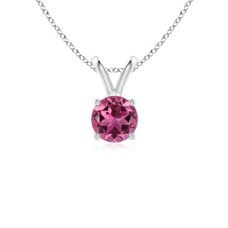 5mm AAAA V-Bale Round Pink Tourmaline Solitaire Pendant in White Gold