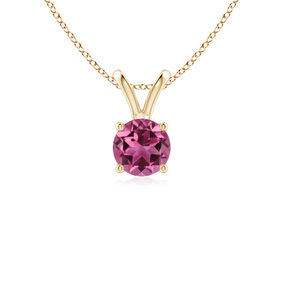5mm AAAA V-Bale Round Pink Tourmaline Solitaire Pendant in Yellow Gold 