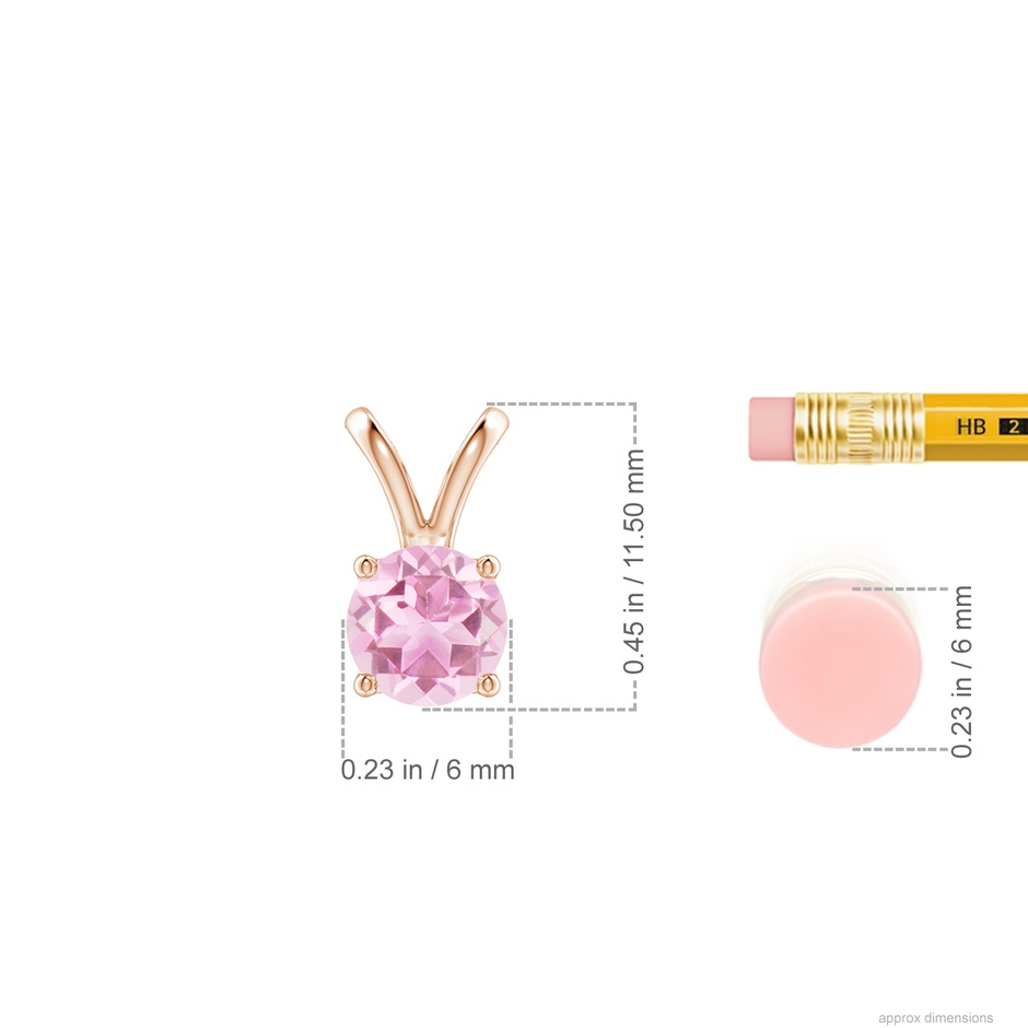 6mm A V-Bale Round Pink Tourmaline Solitaire Pendant in Rose Gold ruler