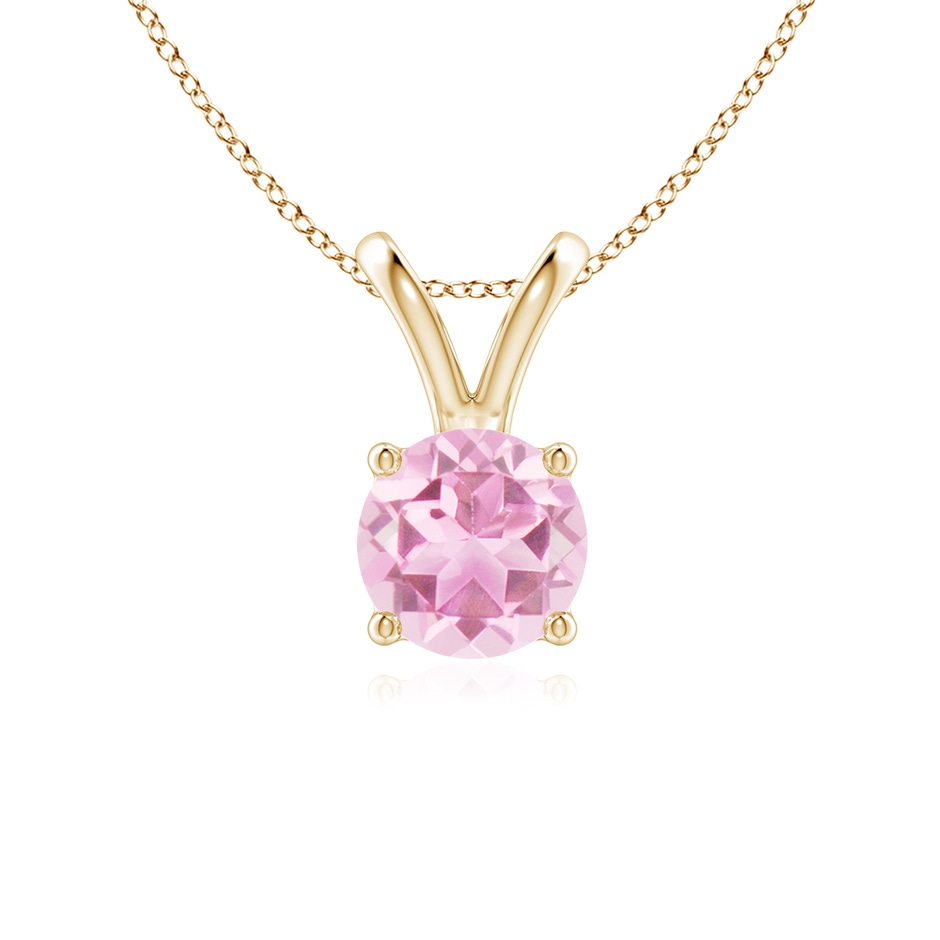 6mm A V-Bale Round Pink Tourmaline Solitaire Pendant in Yellow Gold 