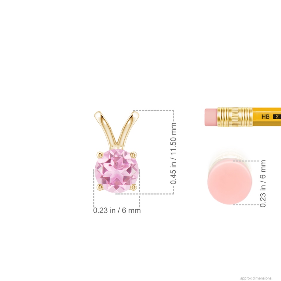 6mm A V-Bale Round Pink Tourmaline Solitaire Pendant in Yellow Gold ruler